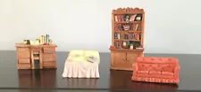 Five Resin Minatures Dolls House. Bed.Book Case.Desk. Sofa.