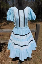 Vtg Light Turquoise Square Dance Dress 3 Tier Skirt Puff Sleeves Size 10 12