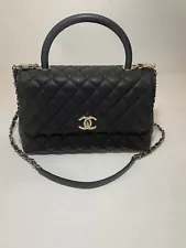 2022 CHANEL Black Caviar Medium Coco Handle Flap Bag