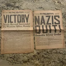 NAZIS QUIT! - Original WW2 U.S. MILITARY STARS & STRIPES NEWSPAPER May 8 1945