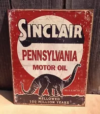 Sinclair Pennsylvania Motor Oil Metal Sign Tin Vintage Garage Rustic Dinosaur