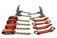 8 Point Roll Back Tie Down System w/ Chain Ends for Car Hauler Carrier - Orange