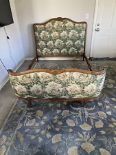 French Antique Louis XV Upholstered Queen Size Bed with Rails