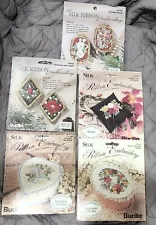 Silk Ribbon Embroidery 5 Kits Florals Sachet, Boxes & Brooches Poinsettias Roses