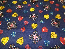 Quilted Fabric. Denim-Look with Hearts & Flowers. Single Sided. 42x23. J24-614