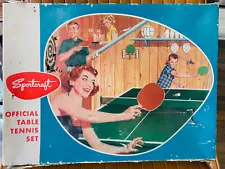 VINTAGE SPORTCRAFT TABLE TENNIS SET BOX #624 FOUR PADDLES PING PONG BALLS NET !