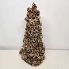 Real Pine Cones Christmas Tree 25" Tall Hand Made Gold Sparkle Painted