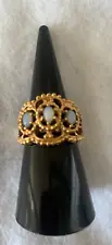 Vintage Style Fire Opal 18K HGE Gold Plated Filigree Ring Size 7