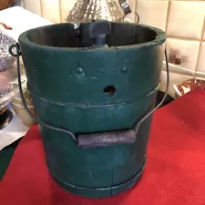 ANTIQUE WOODEN ICE CREAM MAKER..BUCKET ONLY USED FOR PLANTER GREEN PAINT