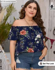 SHEIN VCAY Plus Floral Print Off Shoulder Frill Trim Blouse XL