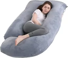 New ListingPregnancy Pillow J Shaped Full Body with Velvet Cover Grey J,