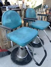 2 vintage Barber salon chair light blue