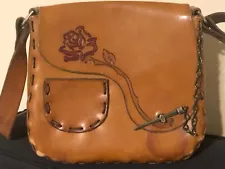 Vintage Rose Leather Handbag, Brown, Handmade - FLASH SALE!!!