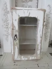 Old Vintage Shabby Chippy White DISPLAY CABINET Glass Door Adjustable Shelves