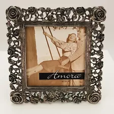 Amora Metal Photo Frame 6x6 Roses & Leaves for 4x4 Photo