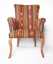 Vintage Turkish Kilim Upholstery Armchair, Authentic Handmade Armchair