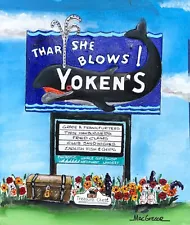 Yokens art print - whale neon sign - Portsmouth NH restaurant gift shop for