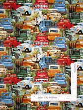 Vintage Truck Fabric Old Pick Up Trucks Allover Cotton Elizabeths Studio By Yard