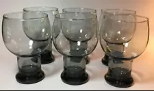 Vintage S/6 Libbey Stax Smoke Gray Pedestal Glasses Retro Barware MCM