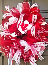 Valentines Day Wreath Large Red Cupid Deco Mesh Front Door Decor Handmade