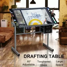 Drafting Table Drawing Desk Tilting Glass Architect Art Furniture Board Drawers