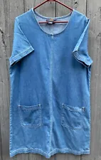 Vintage ROUTE 66 Denim Blue Jean Jumper Dress (16) Pullover Pockets Shortsleeved