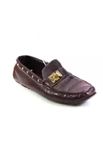 Louis Vuitton Womens Maroon Leather Studded Embellished Loafer Shoes Size 6