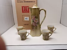 ANTIQUE Nippon Hand-Painted Chocolate Coffee Pot Set with 4 Cups ~ Gold Gilding