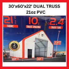 NEW 30'x60'x22' DUAL TRUSS *21oz PVC* Canvas Fabric Storage Building Barn