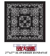 Hav-A-Hank XL BIG OVERSIZE BLACK PAISLEY 27x27"BANDANA Head Wrap Face Mask Scarf