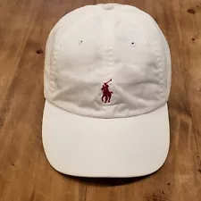 Polo Ralph Lauren Hat Cap Leather Strap Back White Red Pony Cotton Dad