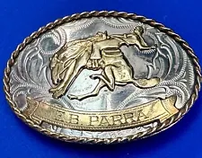 Vintage German Silver Bucking Saddle Bronc Western Cowboy Engraved belt buckle