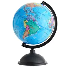 Spinning World Globe with Stand for Students Learning Geography (8 in)