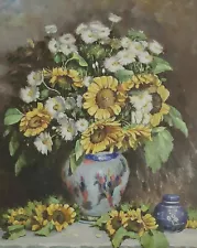 Clearance Sale Pickup Painting Flower Vase Sunflowers Signed Van Lach