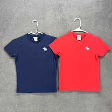 2x Abercrombie Fitch T Shirt Boys Small Blue Red Big Moose Logo Muscle Kids