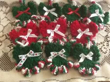 10 Handmade Crocheted Christmas Angels Green ,Red, White 4" X 3"