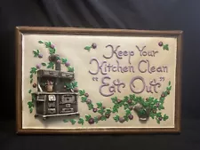 Retro Vintage 1977 Clay Kitchen Wall Hanging Sign Stove Floral Home Decor