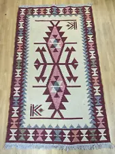 Vintage Kilim Turkish Style Geometric Pattern Wool Rug / Throw 175 x 105cm