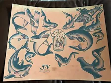 5N 64 Sailor Jerry Tattoo flash art sheet (lot #115) Sharks