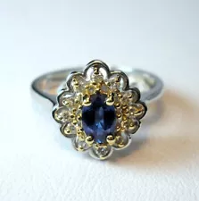 0.57 ct Natural Blue Sapphire & Diamonds 14K Two Tone Ring Was $1,095 Video