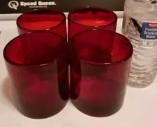 Set Of 4 Red Glass 4" Tall 15.5oz Glasses