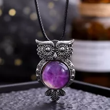 Amethyst Gems Owl Crystal Necklace Magic Reiki Healing Amulet