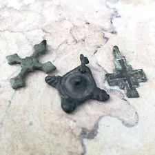 Viking ancient 3 amulets crosses 8-10 Century AD collection rare