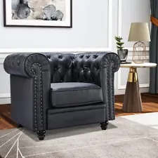 New ListingBlack Genuine Leather Chesterfield Single Sofa Seat Club Seat Armchair