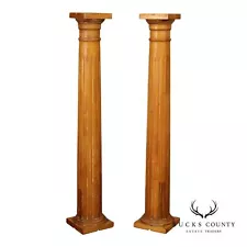 Vintage Pair of Tall Decorative Architectural Carved Pine Columns