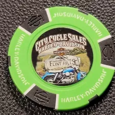 CITY CYCLE SALES HD ~ KANSAS (Neon Green Full Color) Harley Davidson Poker Chip