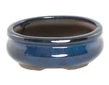 Oval Mame Shohin Bonsai / Succulent Pot + Mesh 5"x 4"x 2" - Blue Stain Glazed