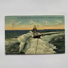 Surfboard Riding On The Gulf Coast of Mexico St Petersburg FL Postcard VTG