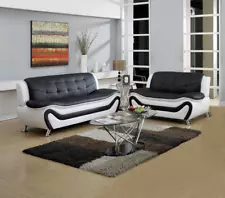 NEW Black White Leather 2PC Sofa Loveseat Set Contemporary Modern Furniture