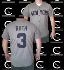 New! Babe Ruth (Yankees) Gray Baseball Jersey! Stitched! Men’s Large